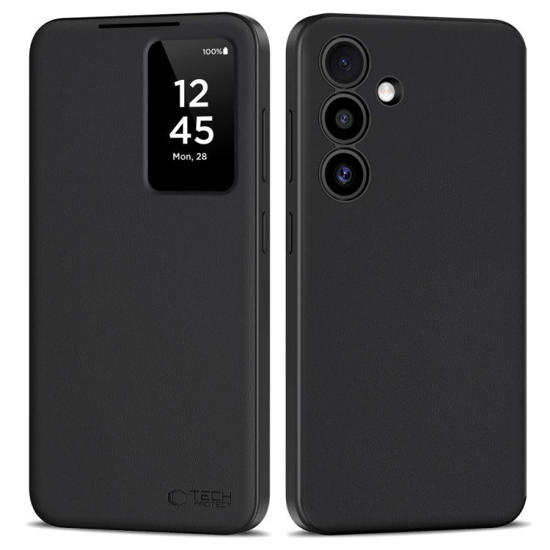„Tech-Protect“ išmanusis piniginės dėklas, skirtas „Samsung Galaxy S24“ – matinės juodos spalvos