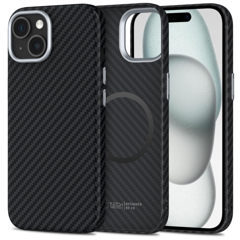 „Tech-Protect Ion Carbon MagSafe“ dėklas, skirtas „iPhone 15“ – juodas