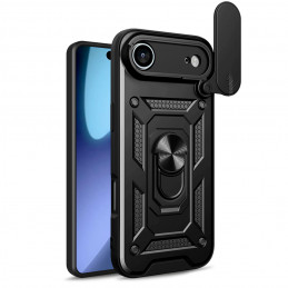 „Hybrid Armor Camshield“ „iPhone 17 Air“ dėklas su stovu ir kameros dangteliu – juodas