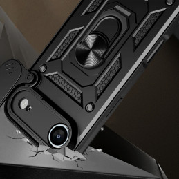 „Hybrid Armor Camshield“ „iPhone 17 Air“ dėklas su stovu ir kameros dangteliu – juodas