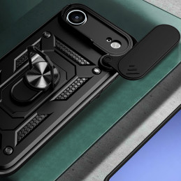 „Hybrid Armor Camshield“ „iPhone 17 Air“ dėklas su stovu ir kameros dangteliu – juodas