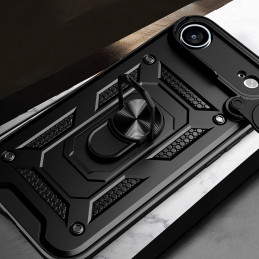 „Hybrid Armor Camshield“ „iPhone 17 Air“ dėklas su stovu ir kameros dangteliu – juodas