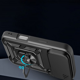 „Hybrid Armor Camshield“ dėklas, skirtas „iPhone 17 Pro Max“ su stovu ir kameros dangteliu – juodas