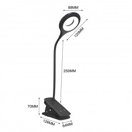 „Wozinsky“ mini belaidė LED skaitymo lempa su segtuku ir USB-C laidu – juoda