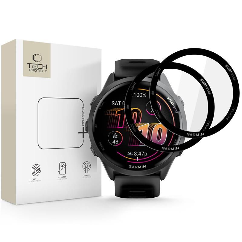 „Tech-Protect Glass Flex+“ 2 hibridinių stiklų pakuotė, skirta „Garmin Forerunner 970 / 570“ (47 mm) – juoda