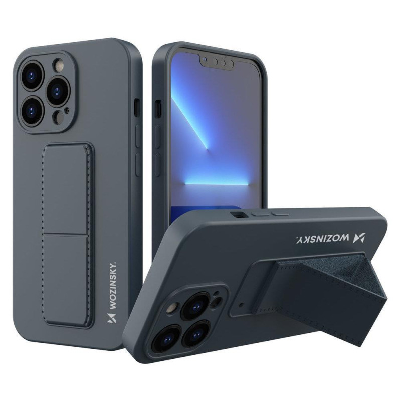 Wozinsky Kickstand Case silikoninis dėklas su stovu iPhone 13 Pro, tamsiai mėlynas