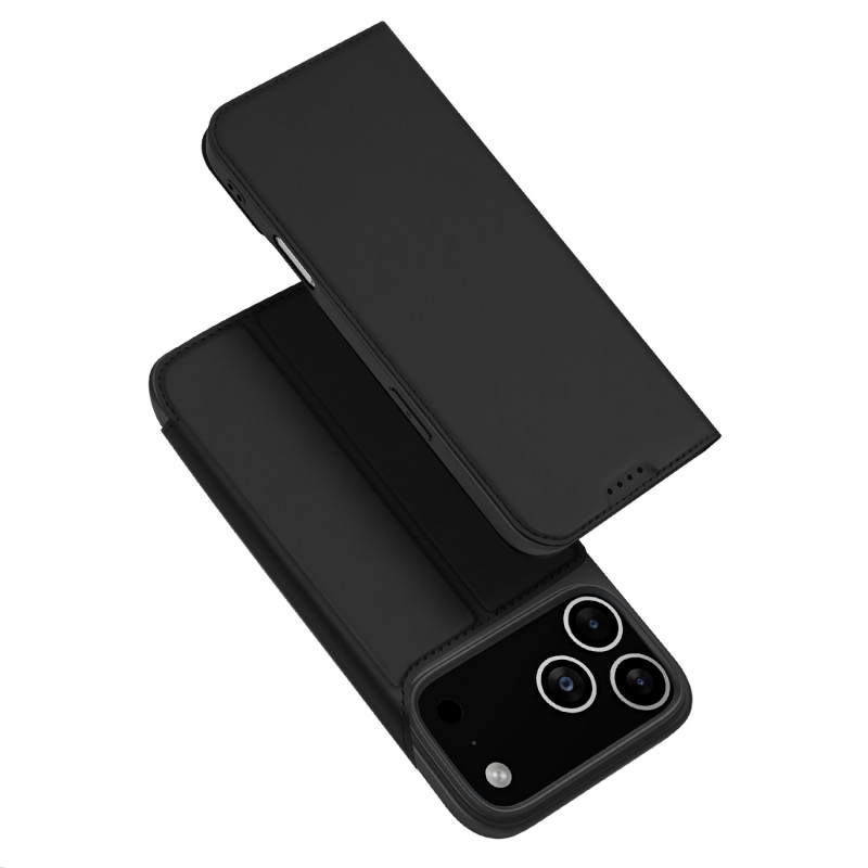 „Dux Ducis Skin Pro“ dėklas, skirtas „iPhone 17 Pro Max“ su atlenkimu ir kortelių lizdu – juodas