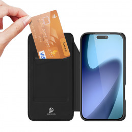 „Dux Ducis Skin Pro“ dėklas, skirtas „iPhone 17 Air“ su atlenkimu ir kortelių lizdu – juodas