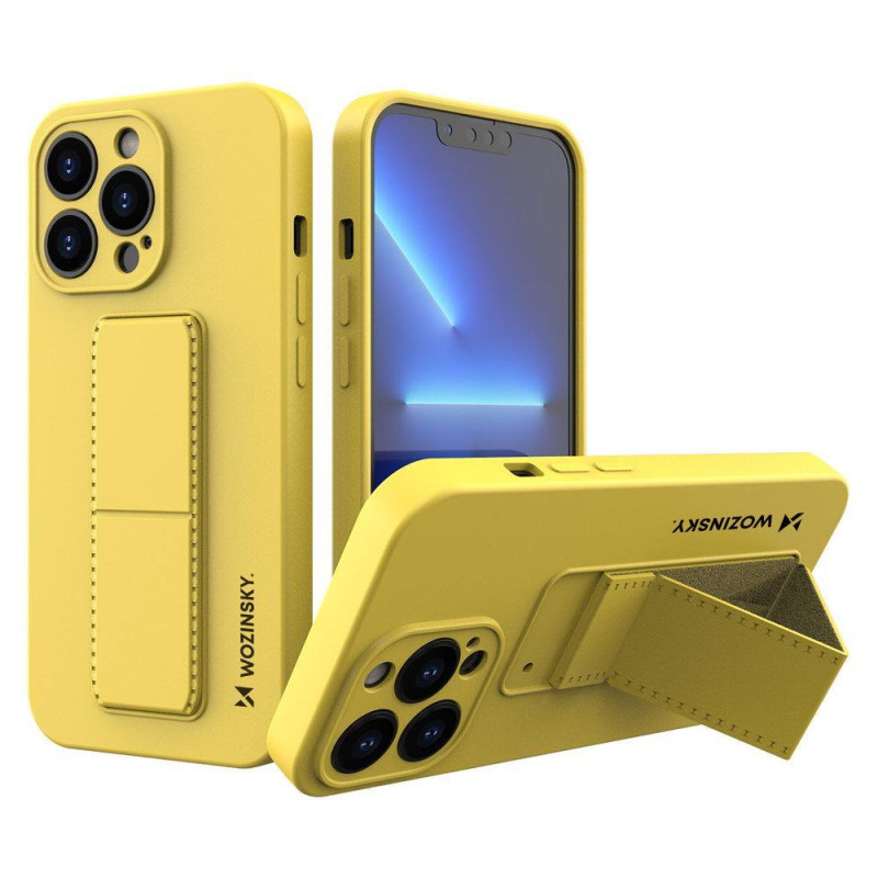 Wozinsky Kickstand Case silikoninis dėklas su stovu iPhone 13 Pro geltonas