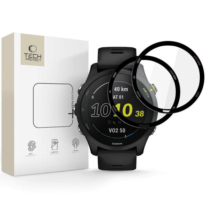 „Tech-Protect Glass Flex+“ 2 hibridinių stiklų pakuotė, skirta „Garmin Forerunner 225 / 255 Music“ – juoda