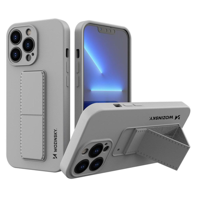 Wozinsky Kickstand Case silikoninis dėklas su stovu iPhone 13, pilkas