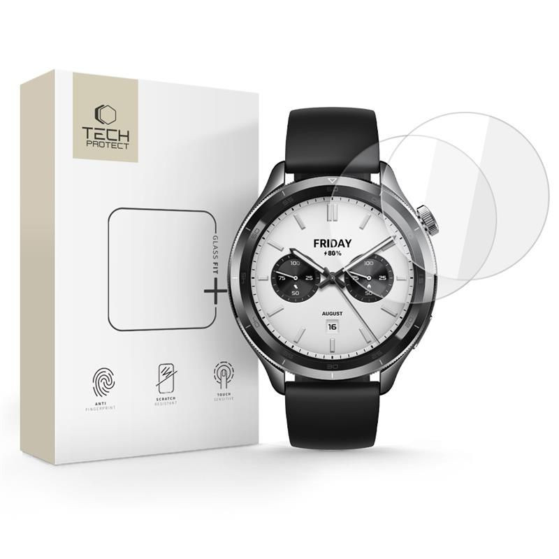 „Tech-Protect Glass Fit+“ 2 grūdintų stiklų pakuotė, skirta „Xiaomi Watch S4“ - permatoma