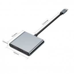 „Tech-Protect HB08 4in1“ USB-C + USB2.0 + 2 x HDMI 4K 60HZ adapteris – pilkas