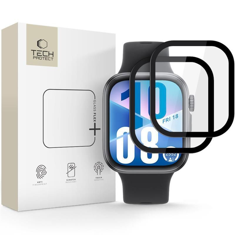 „Tech-Protect Glass Flex+“ 2 hibridinių stiklų pakuotė, skirta „Huawei Watch Fit 4“ – juoda