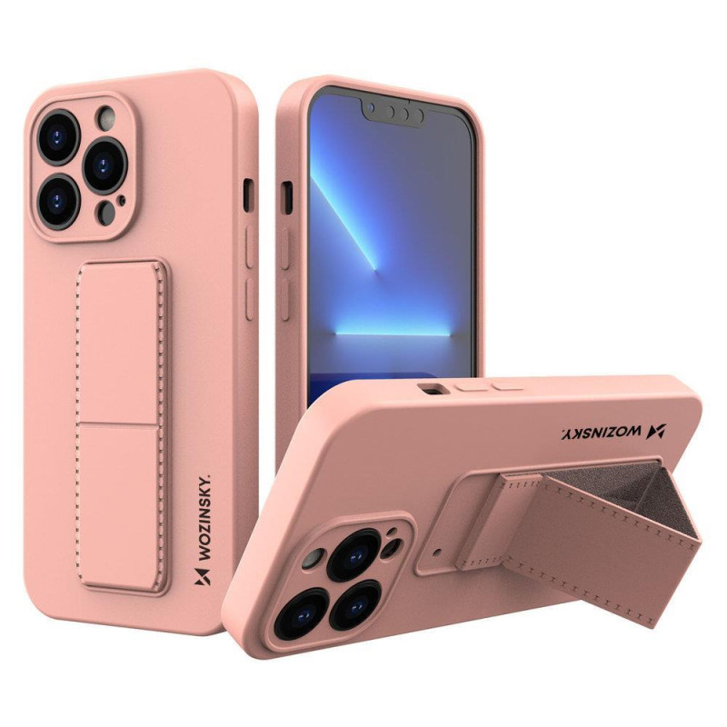 Wozinsky Kickstand Case silikoninis dėklas su stovu iPhone 13 rožiniam