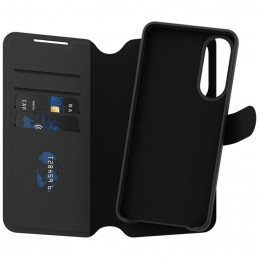„CARE by PanzerGlass Feature Tango 2in1“ piniginės tipo Qi dėklas, skirtas „Samsung Galaxy S25 Edge“ – juodas