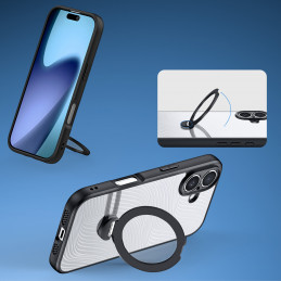 „Dux Ducis Aimo Mag“ dėklas su magnetiniu žiedu ir stovu, skirtas „iPhone 17“ – juodas