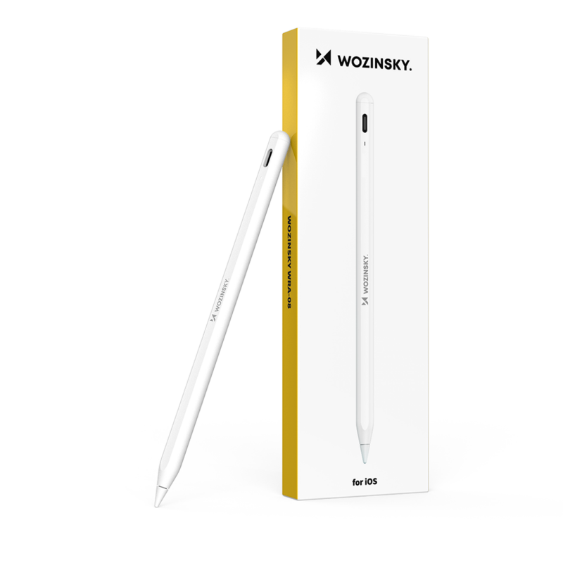 „Wozinsky WRA-08“ rašiklis, skirtas „iPad“ su USB-C greito įkrovimo funkcija, „Apple iPad 2018–2025“ – baltas