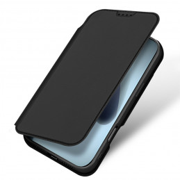 „Dux Ducis Skin Pro iPhone 17“ dėklas su atlenkimu ir kortelių lizdu – juodas