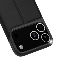 „Dux Ducis Skin Pro“ dėklas, skirtas „iPhone 17 Pro Max“ su atlenkimu ir kortelių lizdu – juodas