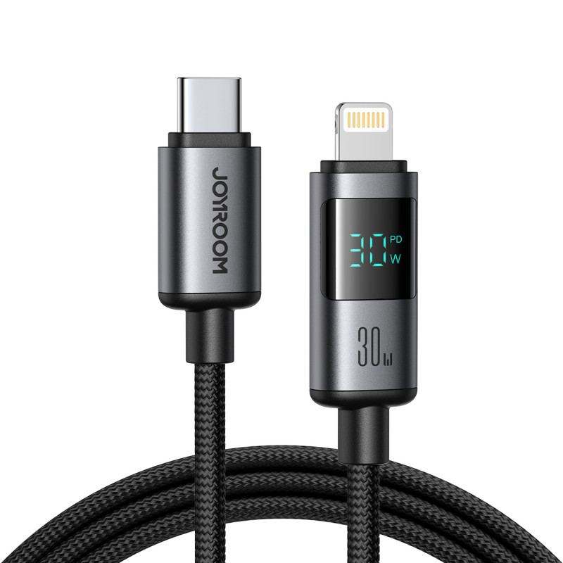 „Joyroom S-A16 Pro Prism“ serijos 30 W USB-C – „Lightning“ laidas su ekranu, 1,2 m – juodas