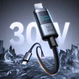 „Joyroom S-A16 Pro Prism“ serijos 30 W USB-C – „Lightning“ laidas su ekranu, 1,2 m – juodas