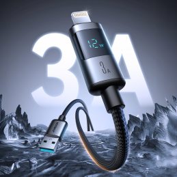 „Joyroom S-A16 Pro Prism“ serijos 3A USB-A – „Lightning“ laidas su ekranu, 1,2 m – juodas