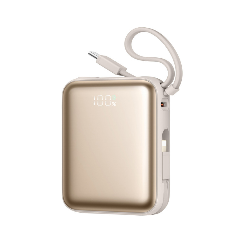 „Joyroom JR-PBF27“ 22,5 W 10000 mAh išorinė baterija su dviem integruotais laidais – auksinė
