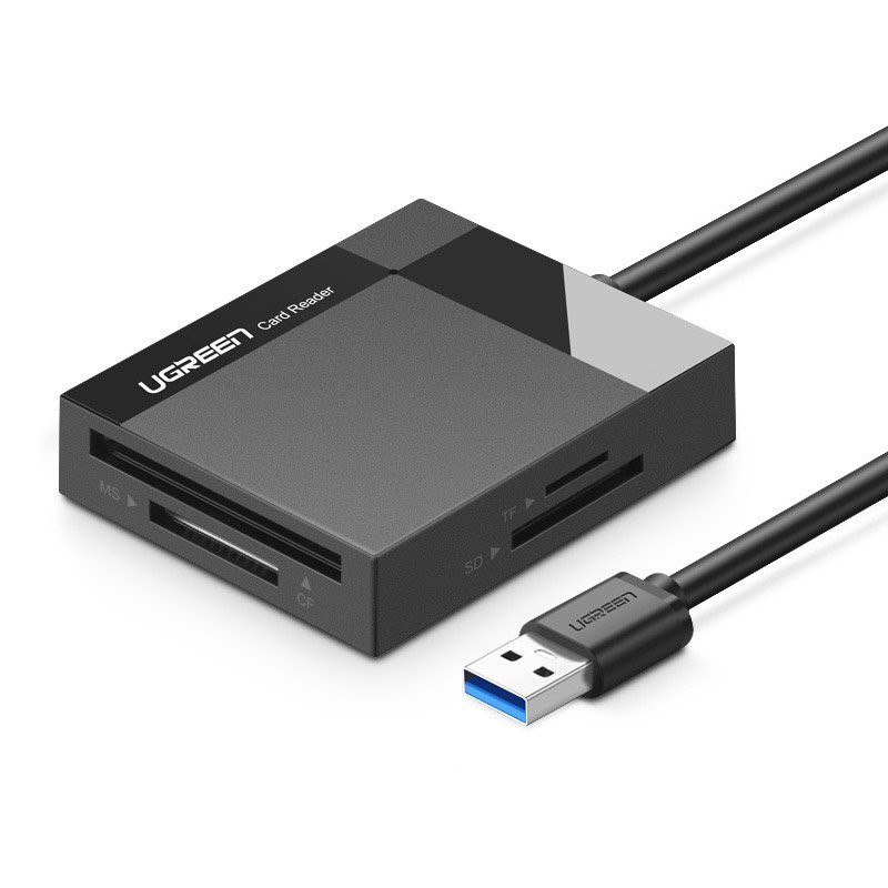 Ugreen CR125 30231 SD / micro SD / CF / MS atminties kortelių skaitytuvas su USB 3.0 kabeliu 1 m - juodas