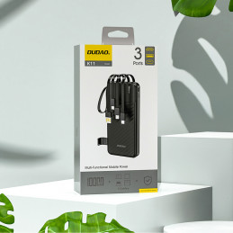 „Dudao K11“ 10000mAh išorinė baterija su įmontuotais laidais – juoda