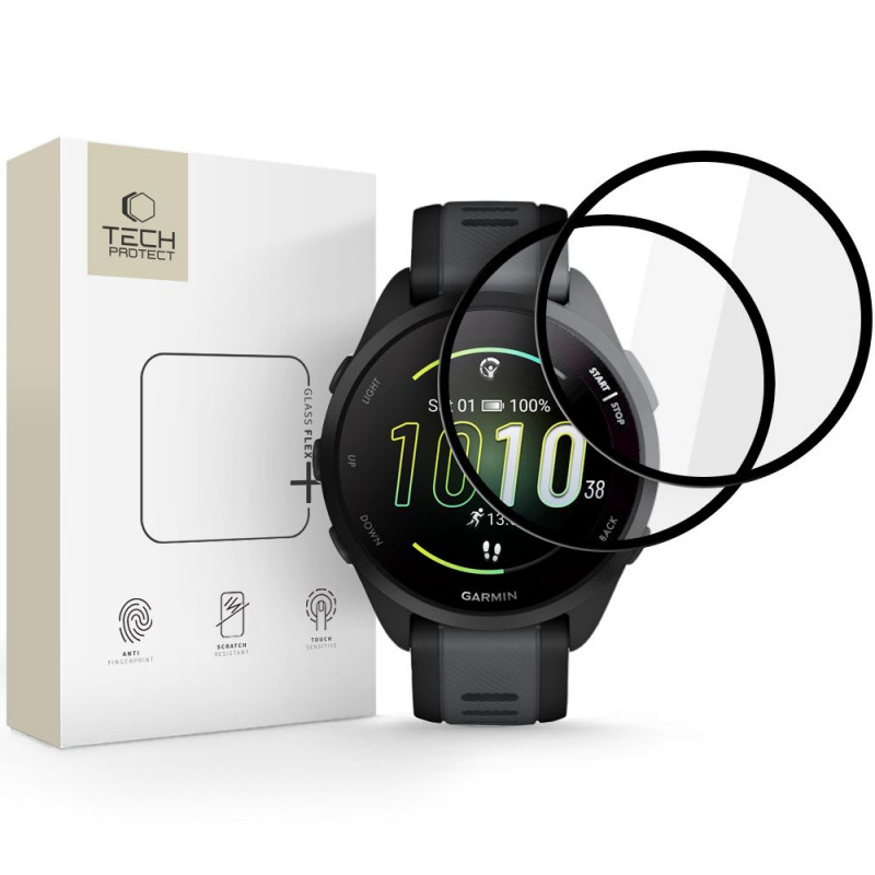 „Tech-Protect Glass Flex+“ 2 hibridinių stiklų pakuotė, skirta „Garmin Forerunner 165“ – juoda