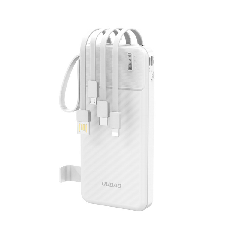 „Dudao K11“ 10000 mAh išorinė baterija su įmontuotais laidais – balta
