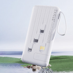 „Dudao K11“ 10000 mAh išorinė baterija su įmontuotais laidais – balta