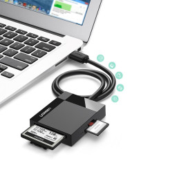 Ugreen CR125 30231 SD / micro SD / CF / MS atminties kortelių skaitytuvas su USB 3.0 kabeliu 1 m - juodas
