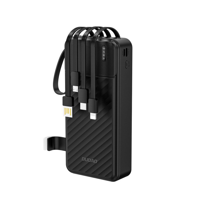 „Dudao K11 Pro“ 20000mAh išorinė baterija su įmontuotais laidais – juoda