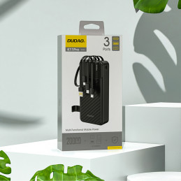 „Dudao K11 Pro“ 20000mAh išorinė baterija su įmontuotais laidais – juoda