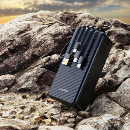 „Dudao K11 Max 30000mAh“ išorinė baterija su įmontuotais laidais – juoda