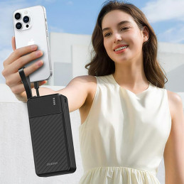 „Dudao K11 Max 30000mAh“ išorinė baterija su įmontuotais laidais – juoda