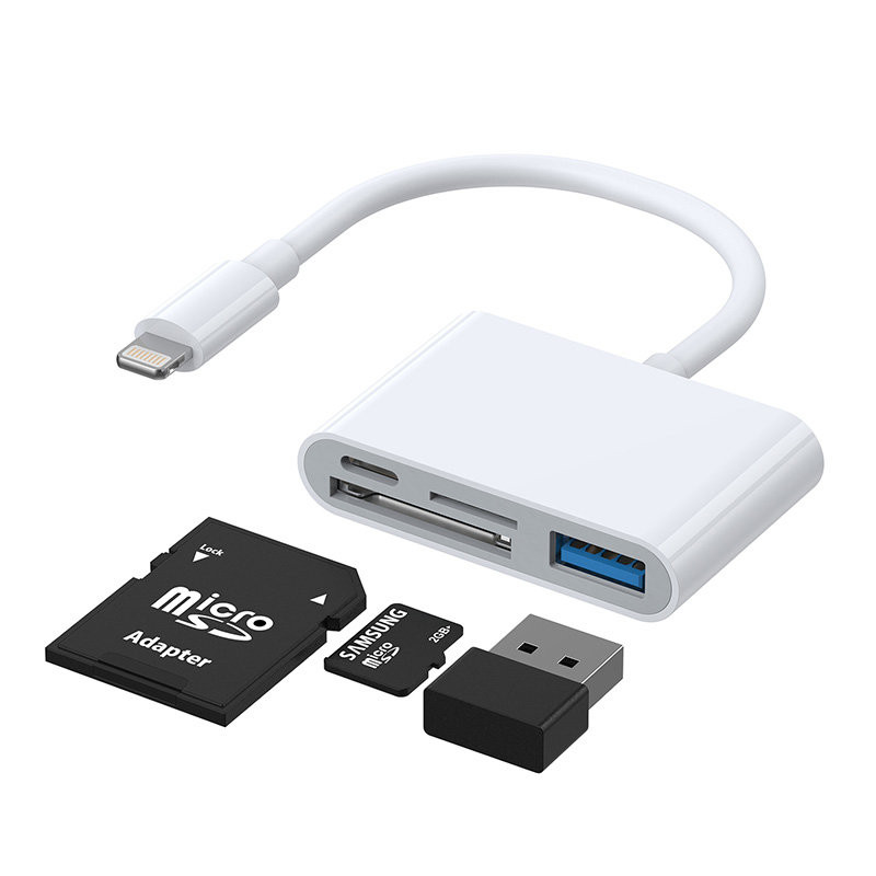 OTG HUB Joyroom S-H142 Lightning - USB-A 3.2 / Lightning / SD, TF kortelių skaitytuvas - baltas