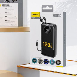 „Dudao K13“ 10000mAh išorinė baterija su įmontuotu laidu – juoda