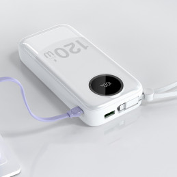 „Dudao K13Pro“ 20000mAh išorinė baterija su įmontuotu laidu – balta