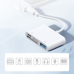 OTG HUB Joyroom S-H142 Lightning - USB-A 3.2 / Lightning / SD, TF kortelių skaitytuvas - baltas