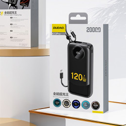 „Dudao K13Pro“ 20000mAh išorinė baterija su įmontuotu laidu – juoda