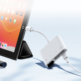 OTG HUB Joyroom S-H142 Lightning - USB-A 3.2 / Lightning / SD, TF kortelių skaitytuvas - baltas
