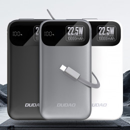 „Dudao K31“ 10000 mAh 22,5 W PD išorinė baterija su įmontuotu laidu – pilka