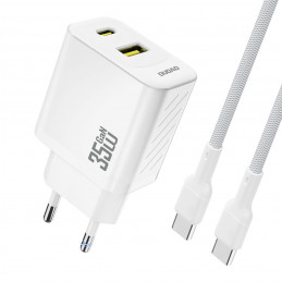 „Dudao A27 MaxC“ 35 W „GaN“ sieninis įkroviklis + USB-C laidas – baltas