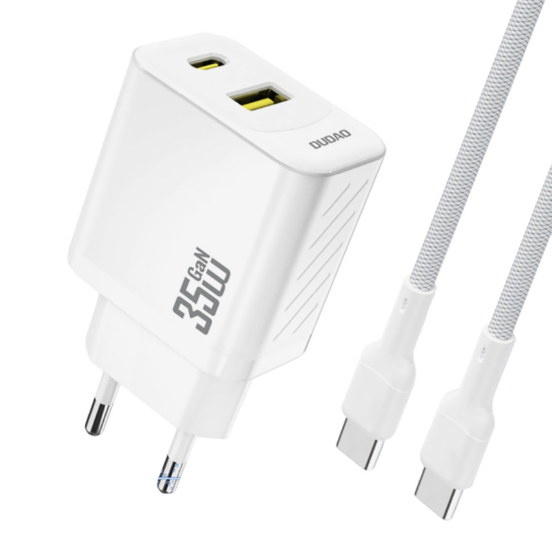 „Dudao A27 MaxC“ 35 W „GaN“ sieninis įkroviklis + USB-C laidas – baltas
