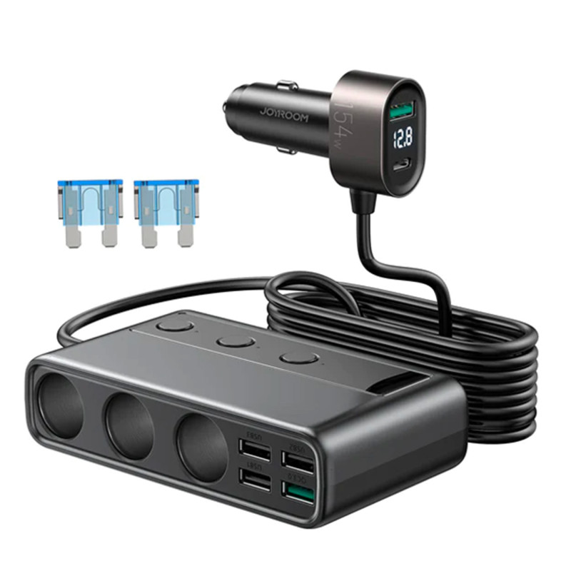 Joyroom JR-CL06 9in1 automobilinis įkroviklis 154W 5x USB-A / USB-C / 3x cigarečių degiklio lizdas PD QC PPS - juodas