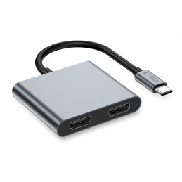 „Tech-Protect HB08 4in1“ USB-C + USB2.0 + 2 x HDMI 4K 60HZ adapteris – pilkas