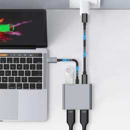 „Tech-Protect HB08 4in1“ USB-C + USB2.0 + 2 x HDMI 4K 60HZ adapteris – pilkas